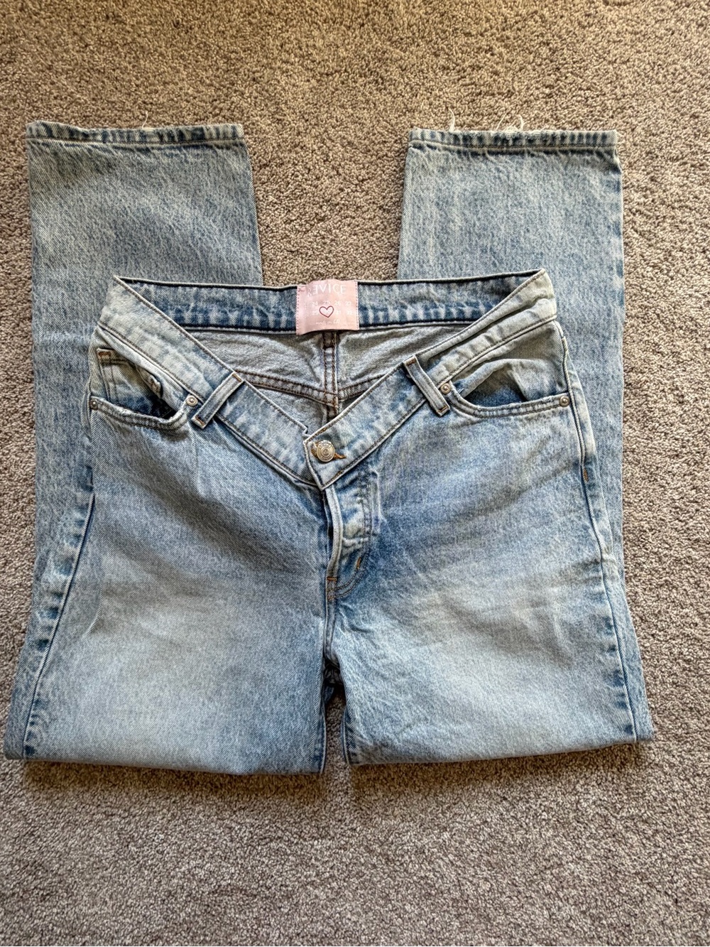 REVICE Women’s Light Wash Denim Button Fly Crossover V-Cut Jeans size 30